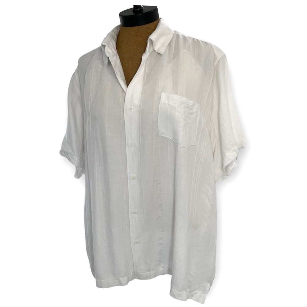 Royal Palm White short sleeve Linen look summer button down shirt blouse XXL‌‌‌‍